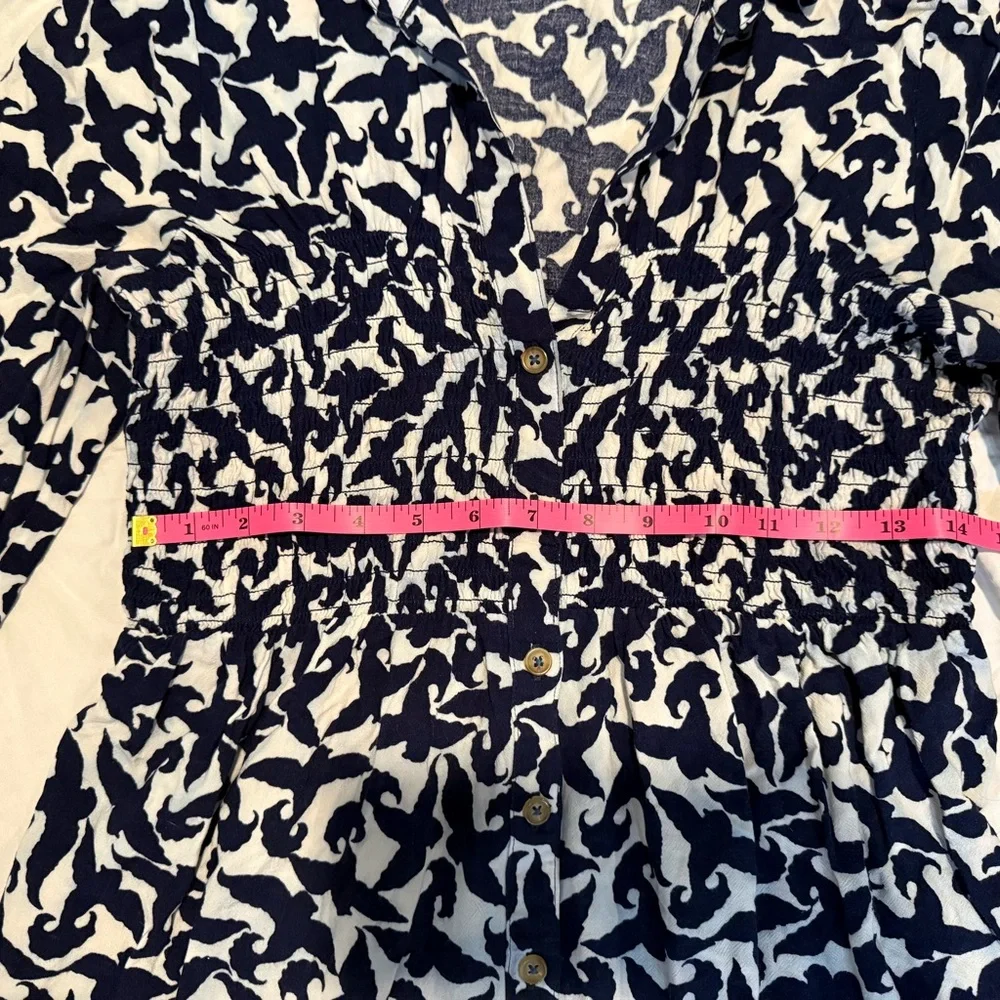 Maeve Navy Blue and White Bird Patterned Blouse Sz Small - Picture 7 of 8